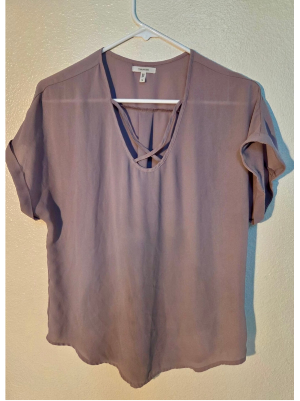 Maurices Women’s Crisscross Neckline Chiffon Blouse Mauve Dusty Rose Small W-218